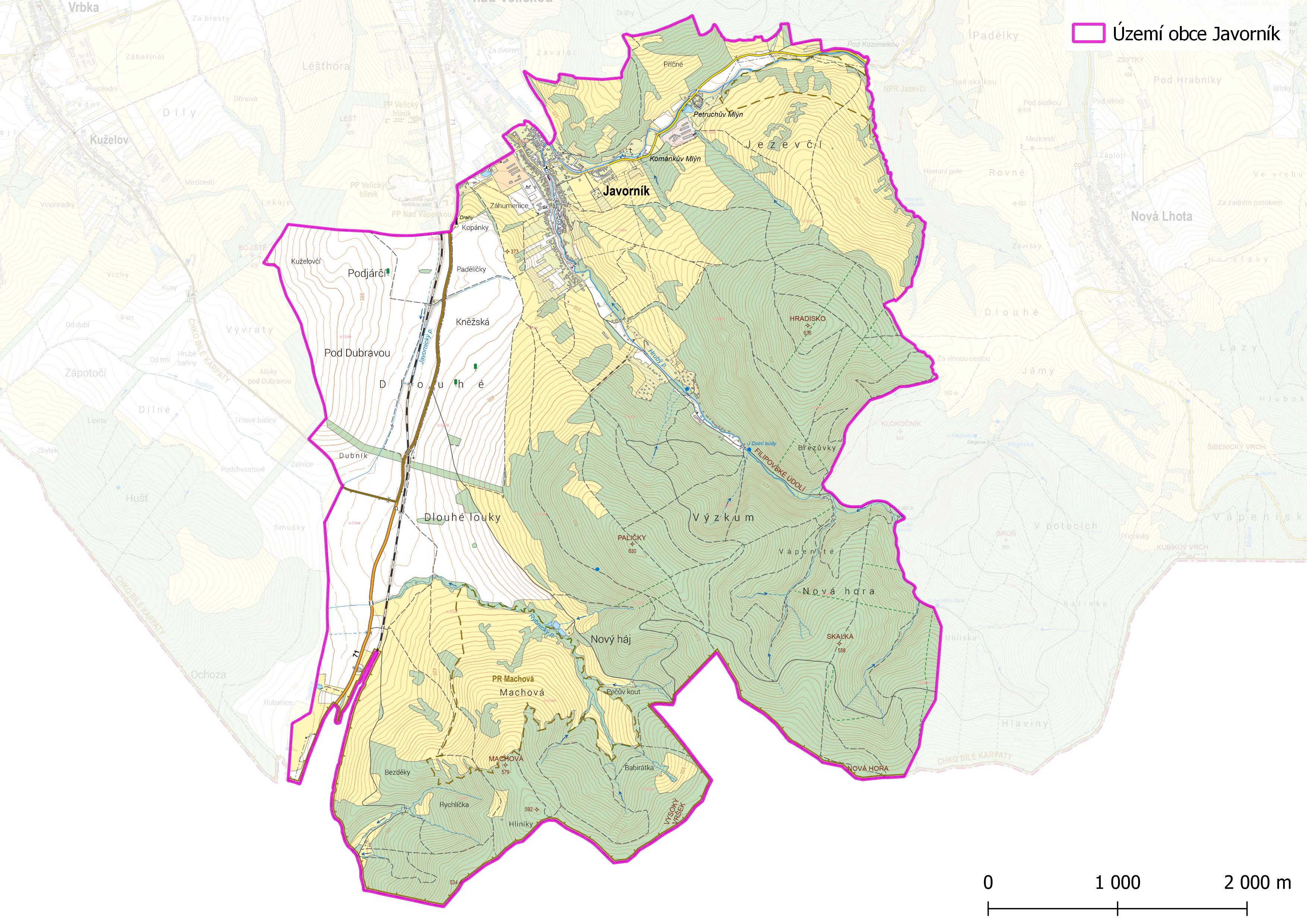 Mapa území obce Javorník