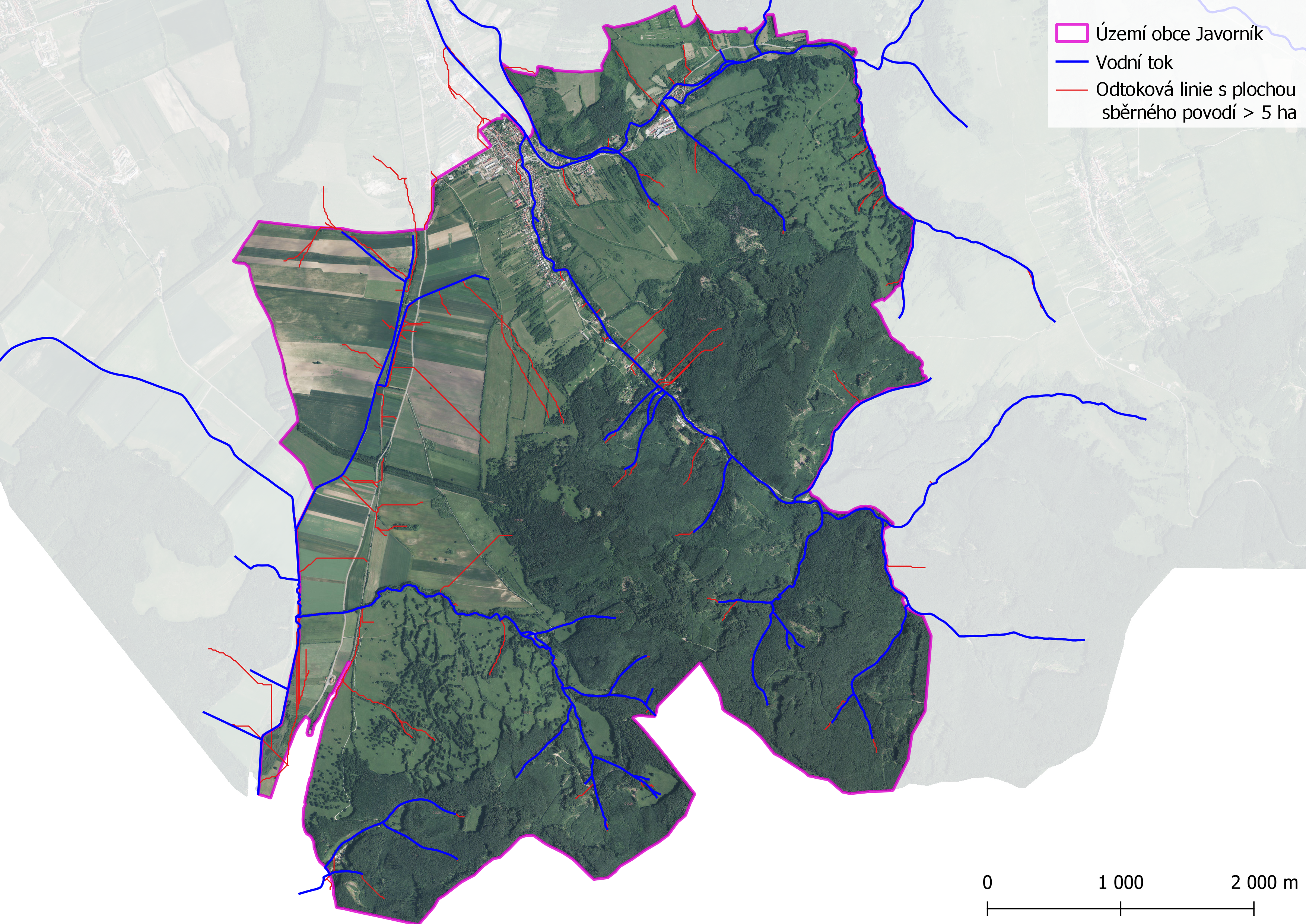 Mapa kritických linií na území obce Javorník